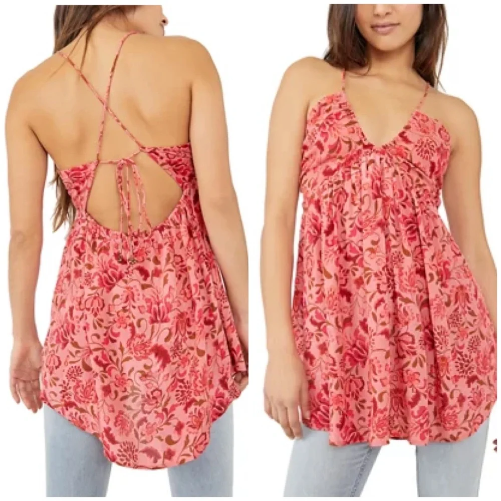 New FREE PEOPLE Viscose PIXIE floral tunic top J281
